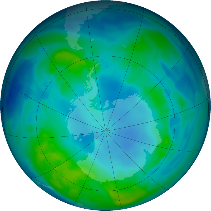 Antarctic ozone map for 29 April 2013